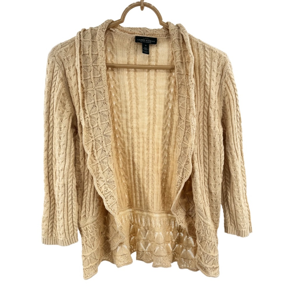 Ralph Lauren Cream Cable Knit Open-Front Cardigan